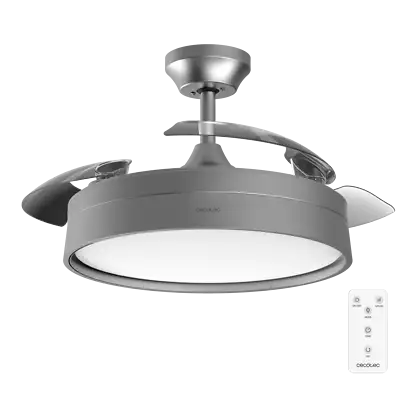 Ventilateur de plafond - Cecotec 4200 Invisible Steel, Aspas retráctiles, Motor 40W, 42", Luz LED 36W 3 tonos, Mando, 6 vitesses, Minuterie, Argenté