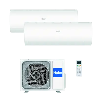 Climatiseur Split 2x1 - HAIER Perla Premium, 2322 fg/h, Fonction Inverter, Blanc