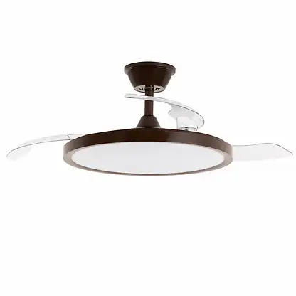 Ventilateur de plafond avec éclairage - LEDKIA Kleon, 15 W, 6 vitesses, Aspas retráctiles, Marrón