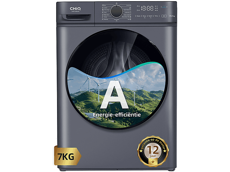 Lave-linge hublot - CHIQ CW07123863AX, 7 kg, 1200 rpm, 16 programmes, Gris oscuro