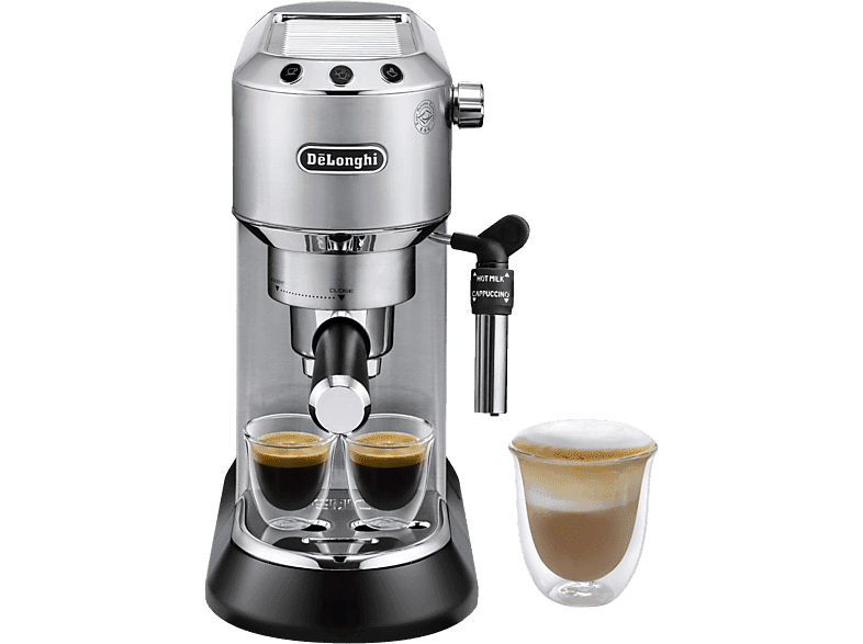 Machine à café expresso - De'Longhi Dedica EC685.M, 1300 W, 15 bar, Thermoblock, Espresso manuel, Fonction 2 tasses, Métallisé