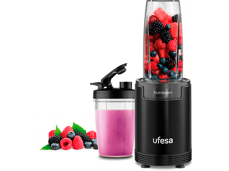 Blender - Ufesa BS2500 Nutriboom, 900 W, Vasos de 0.8 y 0.5 l, 6 Accesorios, Noir
