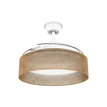 Ventilateur de plafond - MELLERWARE Brizy Bright Rattan, 30 W, 6 vitesses, Aspas retráctiles, Crema