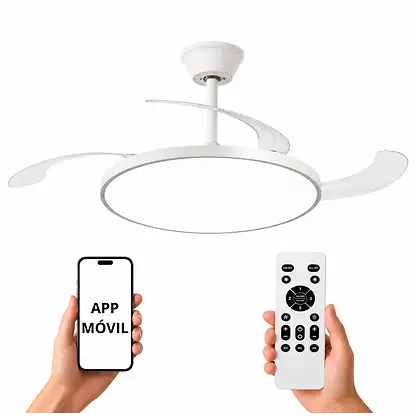 Ventilateur de plafond avec éclairage LED - NARVI MUMBAI WH, 90 V, 6 vitesses, Aspas retráctiles, Blanc