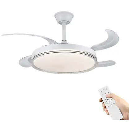 Ventilateur de plafond avec éclairage - SELEOK FLMFSD-2005, 60 W, 6 vitesses, Aspas retráctiles, Blanc