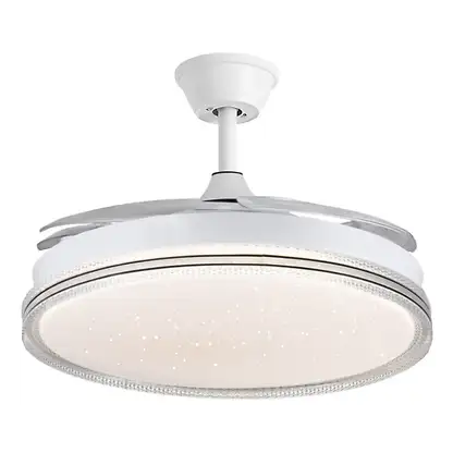 Ventilateur de plafond avec éclairage - SELEOK FLMFSD-9101RGB, 60 W, 6 vitesses, Aspas retráctiles, Blanc